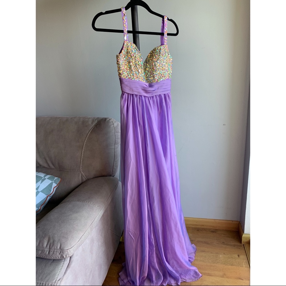 Purple evening dress with jewels